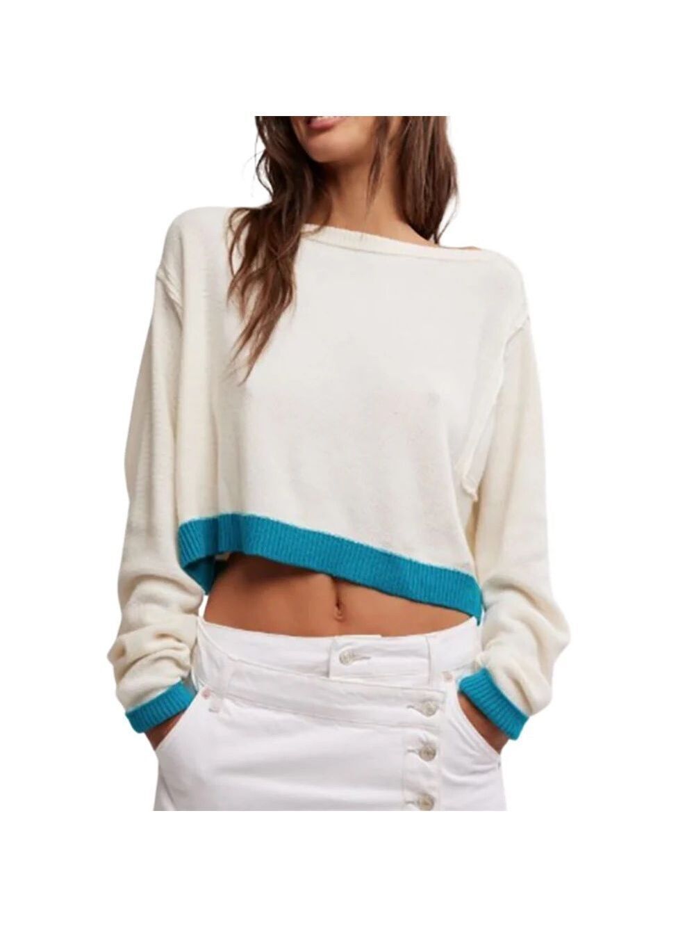 We The Free Into the Blue Pullover Sweater-Blue Combo Size Small NWT